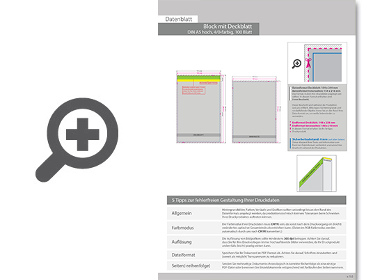 Product Bild block_mit_leimbindung_und_deckblatt__din_a5__100_blatt__4_0_farbig_einseitig_bedruckt